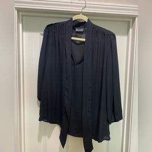 7th Avenue Bow Neck Blouse in Black